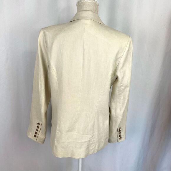 Magaschoni Linen Blend Double Breasted Blazer Jacket Cream Ivory Women L Career - Picture 3 of 13